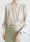 Wholesale Women's Casual Long Sleeve Wrap V Neck Ruched Plain Blouse - Liuhuamall