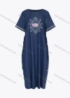 Wholesale Women's Casual Crew Neck Short Sleeve Sequin Embroidered Pearl Denim Dress - Liuhuamall