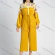 Wholesale Women's Fashion Floral Print Splicing Lantern Sleeve Zip Mock Neck Wide Leg Cropped Jumpsuit Yellow Clothing Wholesale Market Liuhua
