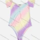 Wholesale Women's Rainbow Ombre Scoop Neck Buckle Short Sleeve Bodysuit Purple Clothing Wholesale Market Liuhua