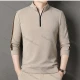 Wholesale Men's Casual Plain Stand Collar Quarter Zip Long Sleeve Henley Shirt D-68# Beige Clothing Wholesale Market Liuhua