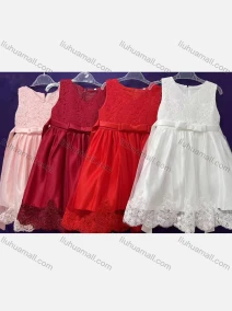 Wholesale Girls Lovely Sleeveless Lace Embroidery Bow Knot Pleated Dress, LIUHUA CLOTHING WHOLESALE