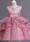 Wholesale Girls Lovely Sleeveless Lace Embroidered Floral Bow Knot Tiered Dress 33# - Liuhuamall