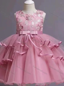 Wholesale Girls Lovely Sleeveless Lace Embroidered Floral Bow Knot Tiered Dress 33#, LIUHUA CLOTHING WHOLESALE