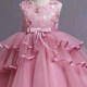 Girls Lovely Sleeveless Lace Embroidered Floral Bow Knot Tiered Dress 33# Pink Clothing Wholesale Market -LIUHUA
