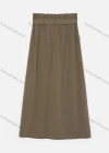Wholesale Women's Elastic Waist Lace Up Button Fake Pockets Plain Maxi Skirts 2050-2251# - Liuhuamall