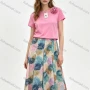 Wholesale Women's 3D Flower Knit T-Shirt + Floral Print Wide Leg Pants 2 Piece Set preview