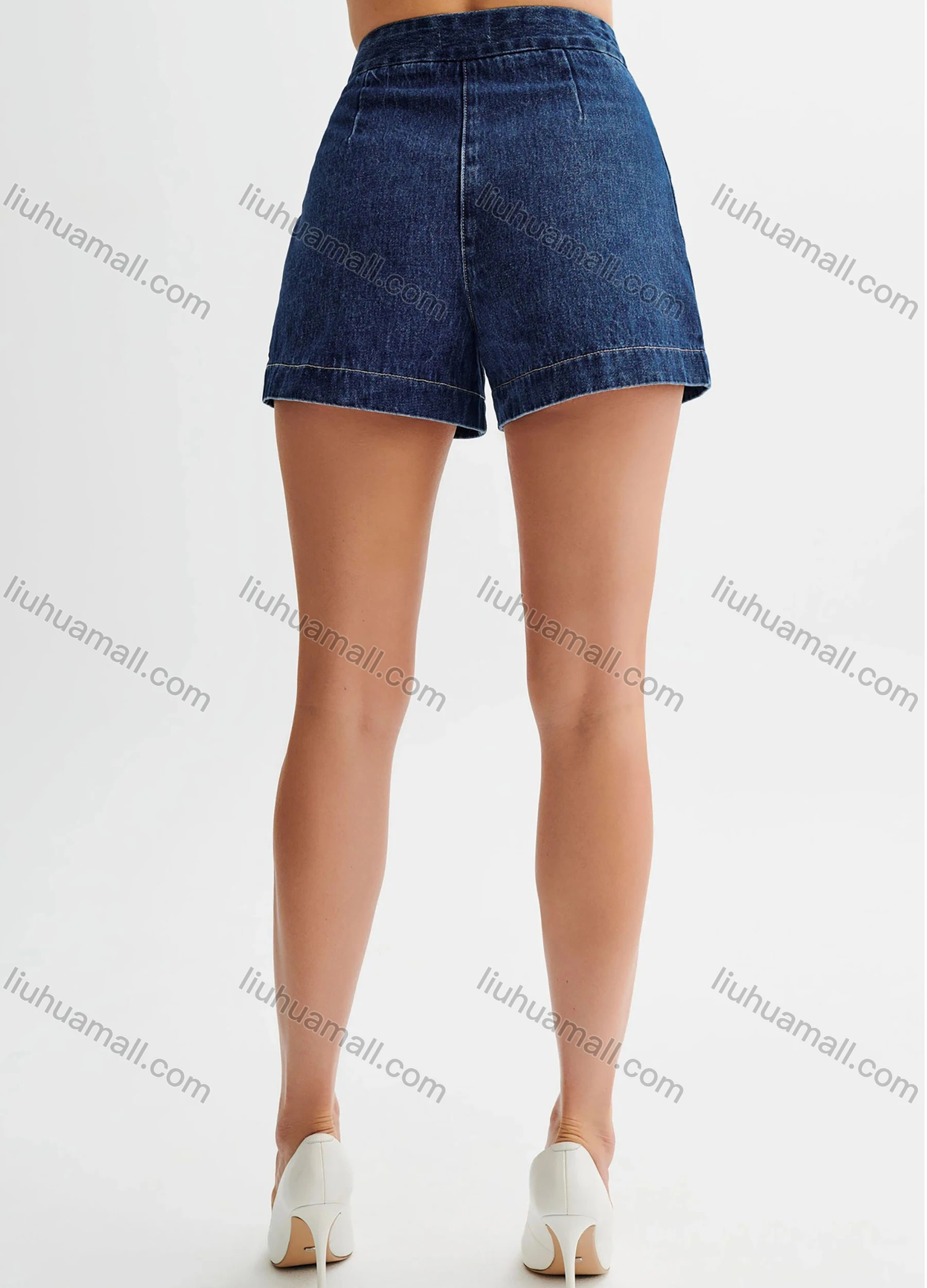 Wholesale Women's Denim Round Neck Plain Button Down Patch Pocket Split Hem Tank Top & Shorts 2 Piece Set - Liuhuamall