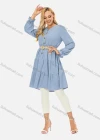 Wholesale Women's Casual Button Front Belted V-Neck Poet Sleeve Tiered Plain Dress 070# - Liuhuamall