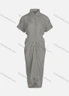 Wholesale Women's Casual Plain Short Sleeve Button Down Runched Shirt Dress 223558# - Liuhuamall