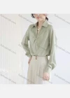 Wholesale Women's Fashion V Neck Long Sleeve Pearl Decor Twist Plain Shirts - Liuhuamall