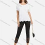 Wholesale Women's Casual Plain Pearl Decor Embroidery Scallop Hem Tee & Lace Splicing Cropped Pant Set preview