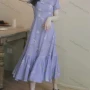 Wholesale Women's Casual Square-neck Floral Print Ruffle Hem Midi Dress AY039# preview