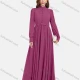 Wholesale Women's Plain Ruched Chiffon Mandarin Collar Long Sleeve Button Decor Maxi Dress 2# Clothing Wholesale Market Liuhua