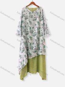 Wholesale Women's Elegant 3/4 Sleeve Floral Print Splicing Maxi Dress, LIUHUA CLOTHING WHOLESALE