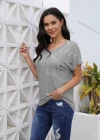Wholesale Women's Casual Rhinestone Scoop Neck Short Sleeve Blouse - Liuhuamall