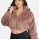 Women's Fashion Stand Collar Crop Zipper Fuzzy Fluffy Jacket 2033# Coffee Clothing Wholesale Market -LIUHUA