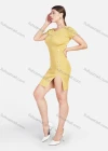 Wholesale Women's Sexy Plain Round Neck Ribbed Short Sleeve Split Thigh Short Dress - Liuhuamall
