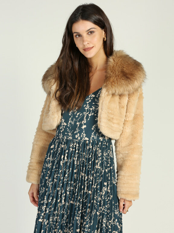 Women's Fuzzy Open Front Long Sleeve Crop Faux Fur Coat, Clothing Wholesale Market -LIUHUA, Coats%20%26%20Jackets