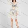 Wholesale Women's Vacation V Neck Hollow Out Eyelet Embroidered 3/4 Sleeve Cover Up Dress 8801# preview