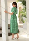 Wholesale Women's Retro Puff Sleeve Mock Neck Floral Print Lace Trim Midi Dress AY119# - Liuhuamall