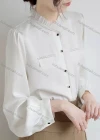 Wholesale Women's Elegant Long Sleeve Ruffle Neck Button Down Ruffle Trim Shirts 473526# - Liuhuamall