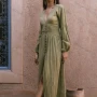 Wholesale Women's Vintage Plain Deep V Neck Button Down Split Hem Maxi Dress preview