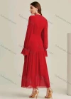 Wholesale Women's Casual Plain Round Neck Long Sleeve Ruched Ruffle Hem Maxi Dress - Liuhuamall