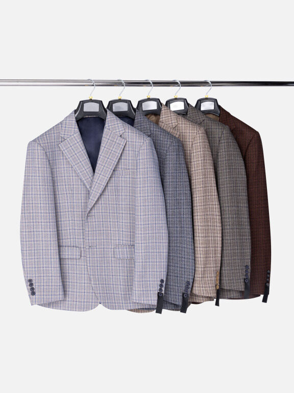 Men's Formal Lapel Long Sleeve Two Button Plaid Blazer Jackets 9073#, Clothing Wholesale Market -LIUHUA, Men, Men-s-Suits-Blazers, Men-s-Suit-Sets
