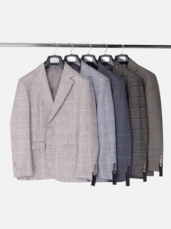 Men's Formal Lapel Plaid Long Sleeve Two Button Blazer Jackets 9078#, Clothing Wholesale Market -LIUHUA, Men, Men-s-Suits-Blazers, Men-s-Suit-Sets
