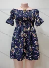 Wholesale Women's Casual Floral Print Shirred Poet Sleeve Ruffle Hem Short Dress - Liuhuamall