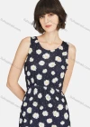 Wholesale Women's Casual Floral Print Pin Dot Round Neck Ruched Maxi Sleeveless Tank Lounge Nightgown A23# - Liuhuamall