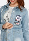 Wholesale Women's Casual Long Sleeve Ripped Button Rhinestone Label Back Split Mid Length Denim Overshirt Jacket - Liuhuamall