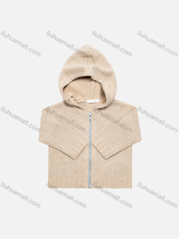 Wholesale Baby`s Long Sleeve Hooded Zipper Plain Sweater Knited Jacket