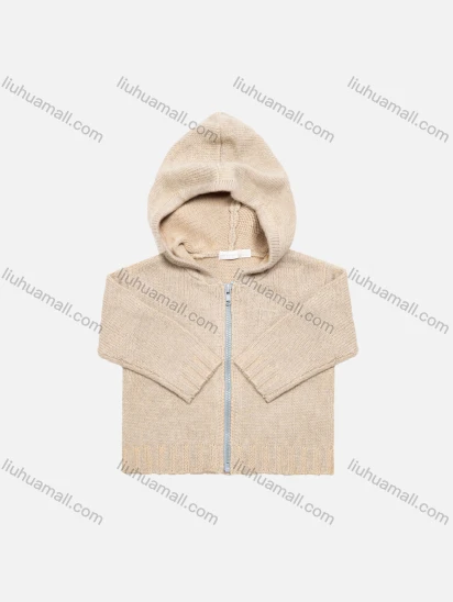 Wholesale Baby`s Long Sleeve Hooded Zipper Plain Sweater Knited Jacket