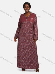 Wholesale Women's Vintage Long Sleeve Embroidery Pattern Ditsy Floral Print Button Front Splicing Maxi Nightgown, LIUHUA CLOTHING WHOLESALE