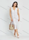 Wholesale Women' Casual Sleeveless V Neck Striped Print Button Decor Midi Dress - Liuhuamall