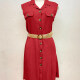 Women's Casual Lapel Sleeveless Button Down Belted Plain Midi Dress 19# Clothing Wholesale Market -LIUHUA