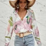 Wholesale Women's Turn-down Collar Long Sleeve Floral Buttons Blouse preview