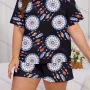 Wholesale Women's Lounge Milk Silk Allover Print Crew Neck Short Sleeve T-shirt & Shorts Pajamas Sets DM2303-05# preview
