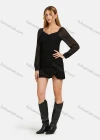 Wholesale Women's Casual Sweetheart See Through Sleeve Ruffle Hem Shirred Short Dress 8764# - Liuhuamall