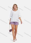 Wholesale Women's Boho Plain Ruffle Sleeve Lace Pearl Applique Cut Out Blouse - Liuhuamall
