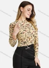 Wholesale Women's Fall Allover Currency Print Round Neck Long Sleeve Blouse - Liuhuamall
