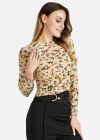 Wholesale Women's Fall Allover Currency Print Round Neck Long Sleeve Blouse - Liuhuamall