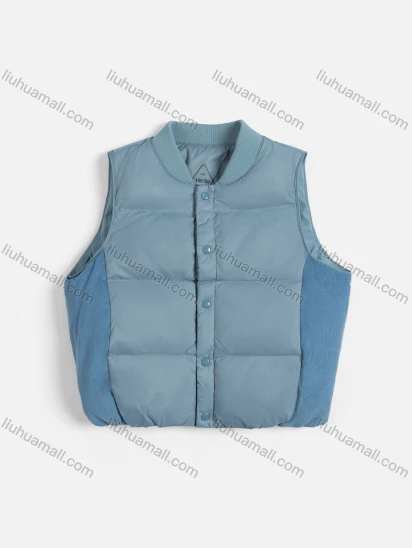 Wholesale Kids Sleeveless Mock Neck Button Down Colorblock Puffer Vest 14182145#