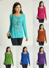 Wholesale Women's Casual Long Sleeve Floral Print Embroidered Lace Up Front Sweater - Liuhuamall