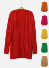 Wholesale Women's Plain Long Sleeve Fuzzy Knit Cardigan - Liuhuamall