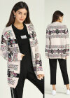 Wholesale Women's Casual Long Sleeve Dual Pockets Folk Art Rib-Knit Cardigan - Liuhuamall