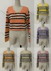 Wholesale Women's Casual V Neck Striped Print Knit Crop Sweater - Liuhuamall