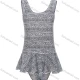 Wholesale Girls Vacation Crew Neck Sleeveless Ruffle Hem Vintage Print One Piece Swimsuit Black Clothing Wholesale Market Liuhua